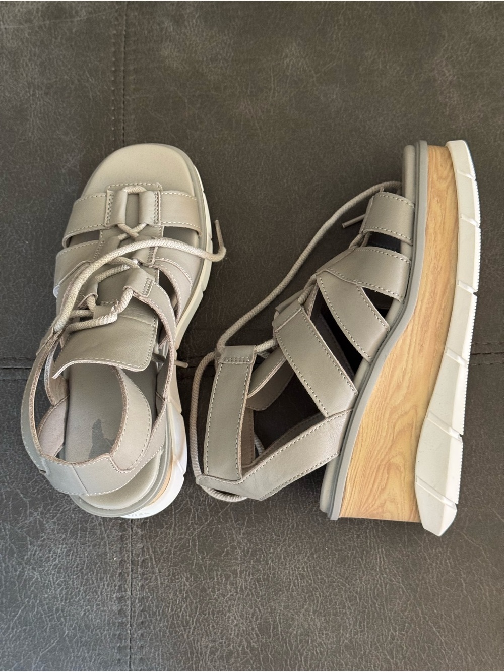 Sorel Grey Platform Wedge Sandals